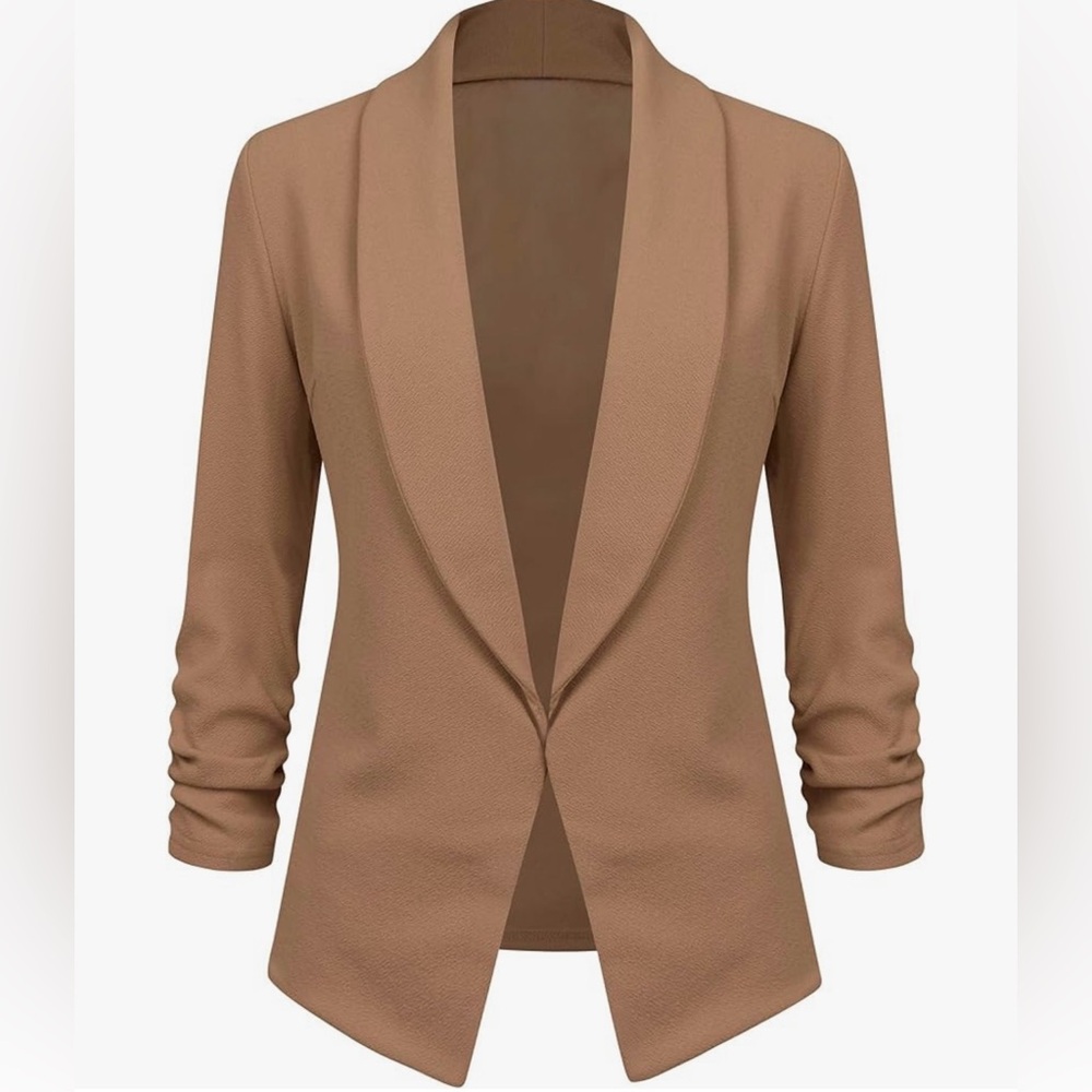 3/4 Sleeve Blazer Open Front Cardigan Jacket Work Office Blazer -khaki